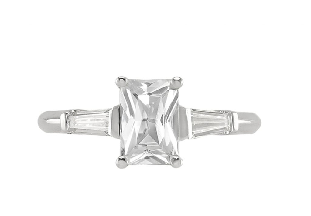 radiant white sapphire ring
