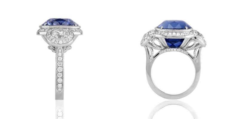 Custom Blue Sapphire and Diamond Engagement Ring