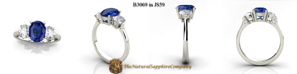 Custom Natural Untreated Blue Sapphire Ring with Oval Diamonds