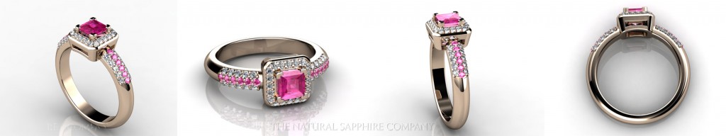 Custom Natural Untreated Pink Sapphire Ring with Pave Set Diamonds and Pink Sapphires