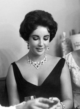 Elizabeth Taylor Wearing Cartier Ruby and Diamond Necklace