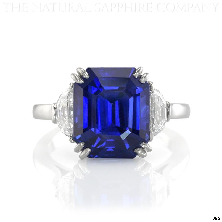 NSC J96 blue sapphire and diamond three stone ring