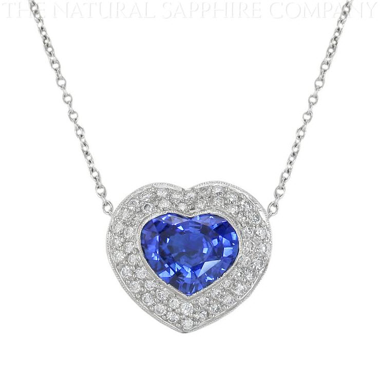 Blue Sapphire and Diamond Necklace Natural Heart Shape Blue Sapphire and Diamond Necklace