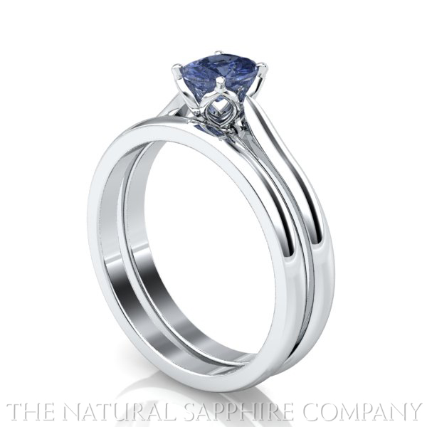 Natural Solitaire Blue Sapphire Ring and Wedding Band