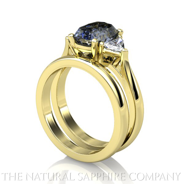 Natural Unique Sapphir Three Stone Ring and Wedding Band