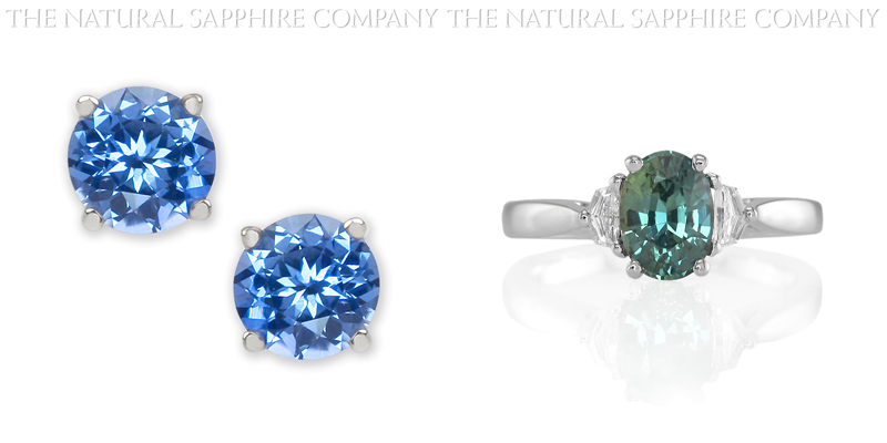 Natural Untreated Blue Sapphire Earrings and Natural Untreated Blue Green Sapphire Ring