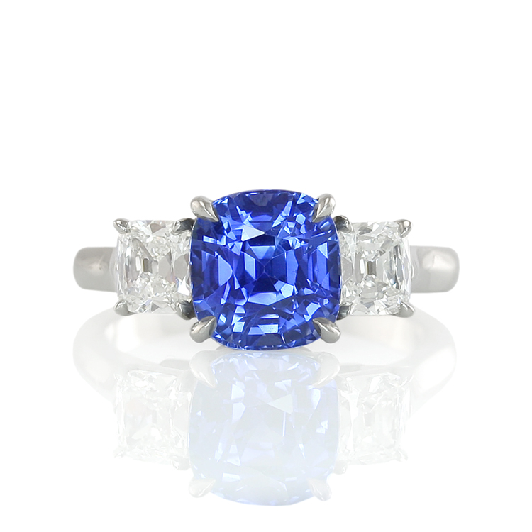 Natural Untreated Blue Sapphire Ring with Diamonds