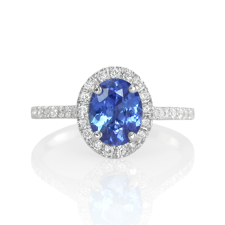 Natural Untreated Blue Sapphire Ring with Pave Diamonds