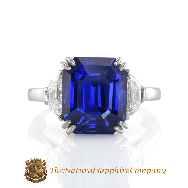 Natural Untreated Blue Sapphire Three Stone Ring with Diamonds