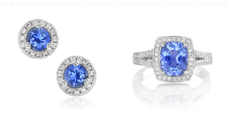 Blue Sapphire and Diamond Earrings and Blue Sapphire and Diamond Ring Natural Untreated Blue Sapphire and Diamond Earrings and Blue Sapphire and Diamond Ring