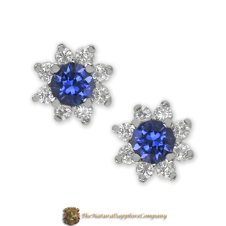 Natural Untreated Blue Sapphire and Diamond Earrings