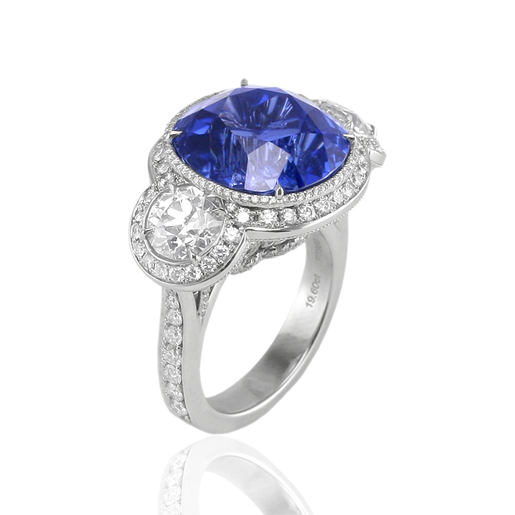 Natural Untreated Blue Sapphire and Diamond Engagement Ring