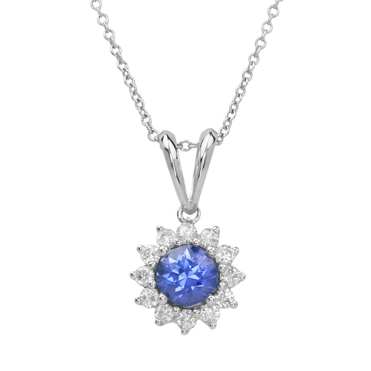 Natural Untreated Blue Sapphire and Diamond Pendant