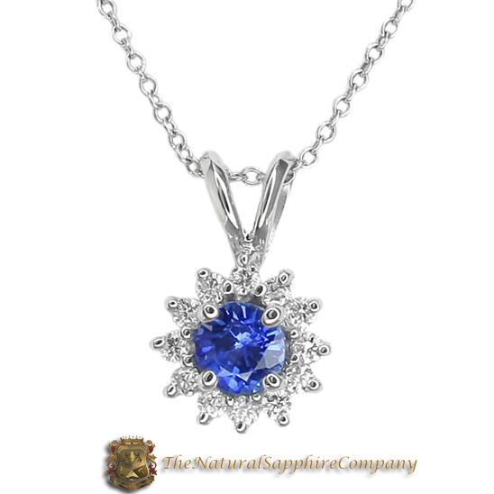 Natural Untreated Blue Sapphire and Diamond Pendant