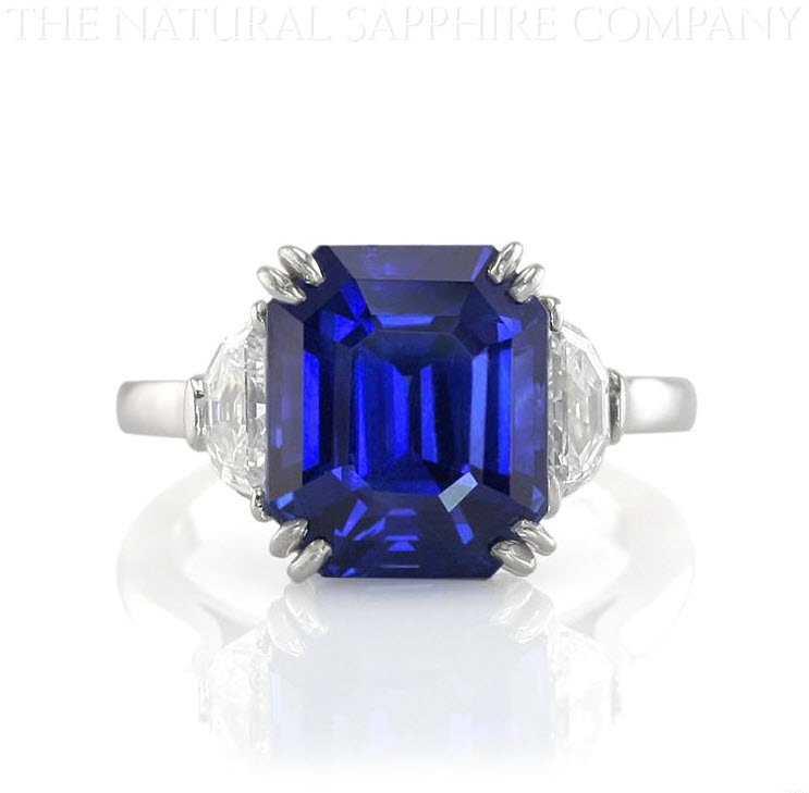 Natural Untreated Blue Sapphire and Diamond Three Stone Engagement Ring