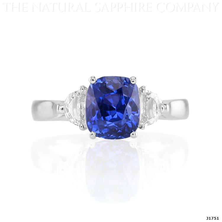 Natural Untreated Blue Sapphire and Diamond Three Stone Engagement Ring