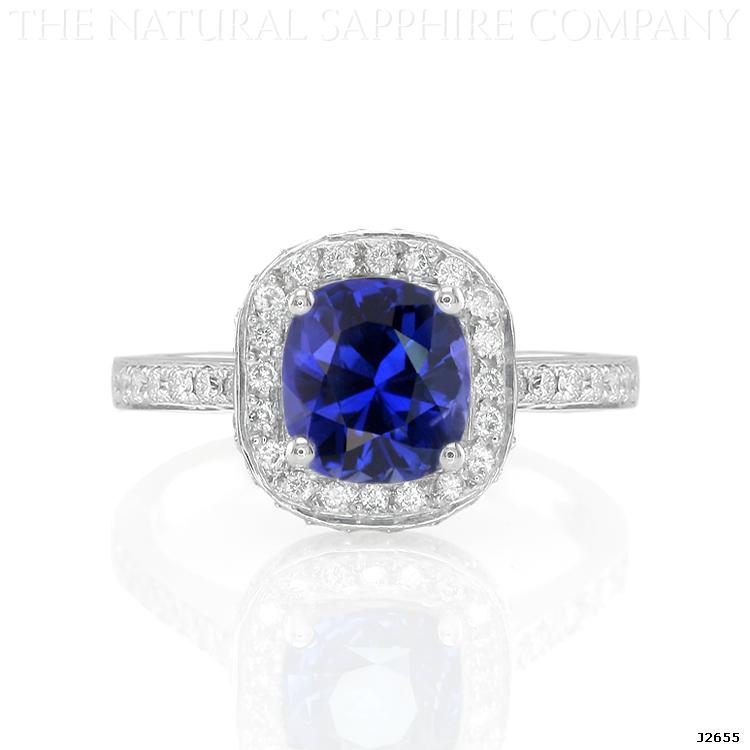 Natural Untreated Cushion Cut Blue Sapphire and Pave Diamond Engagement Ring