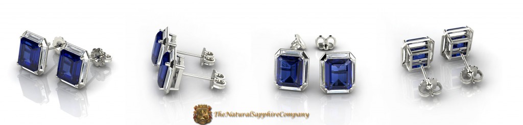 Natural Untreated Emerald Cut Blue Sapphire Earrings