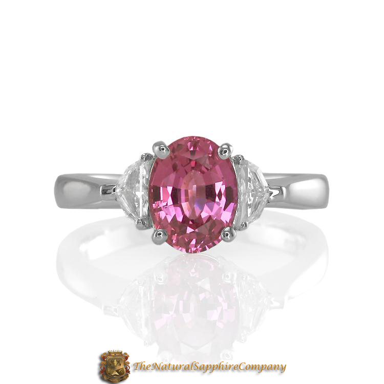 Natural Untreated Pink Sapphire Engagement ring with Diamond Side Stones