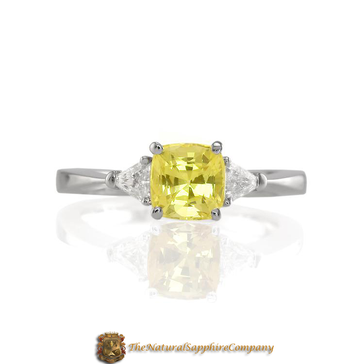 Natural Untreated Yellow Sapphire Three Stone Ring with Diamonds