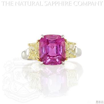 4.37ct Cushion Cut Pink Sapphire Between Intense Yellow Diamonds
