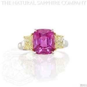 Pink Sapphire Between Intense Yellow Diamonds Pink Sapphire Between Intense Yellow Diamonds