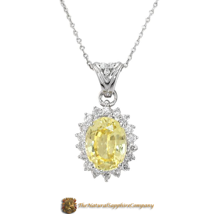 Stunning Natural Untreated Yellow Sapphire Pendant with Pave Diamonds