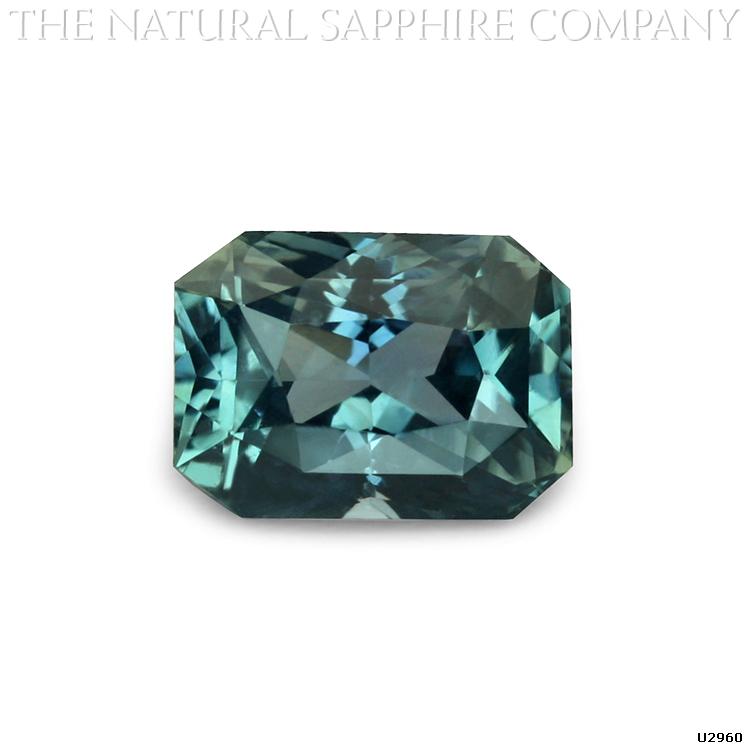 U2960 is a beautiful bluish green radiant cut sapphire.