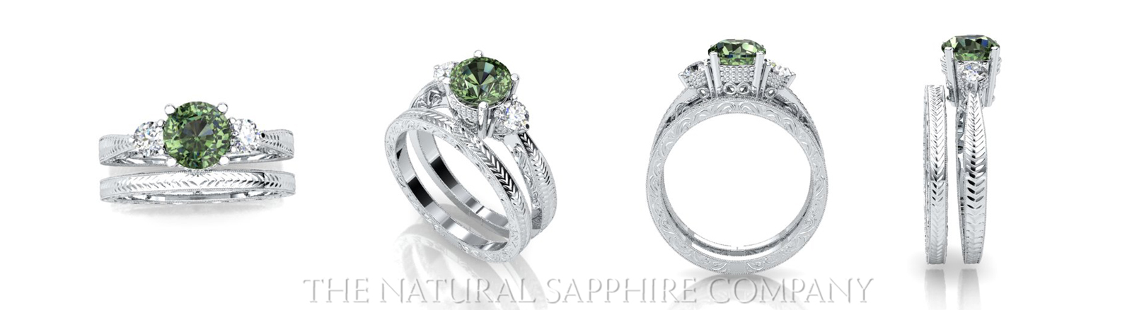 green sapphire rings in white gold