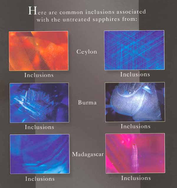 Inclusions of untreated and unheated sapphires