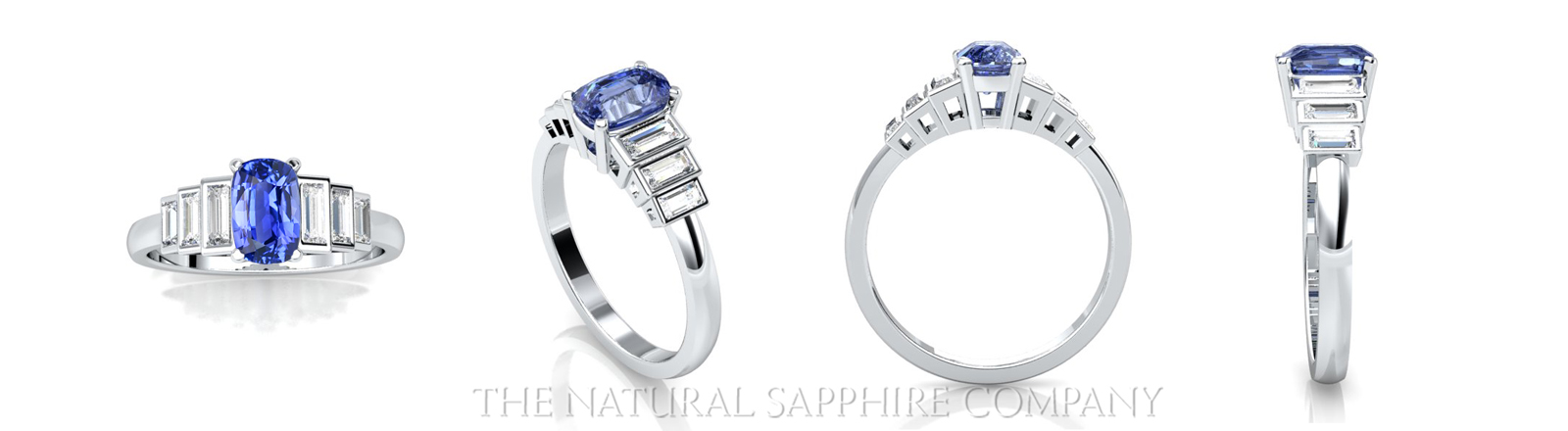 rendering images of blue sapphire rings in white gold