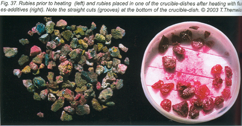 Rubies - Before and after heating ruby-treatement