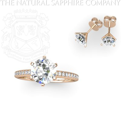 white sapphire ring and earring in rose gold