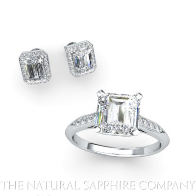 white sapphire ring and earring in white gold