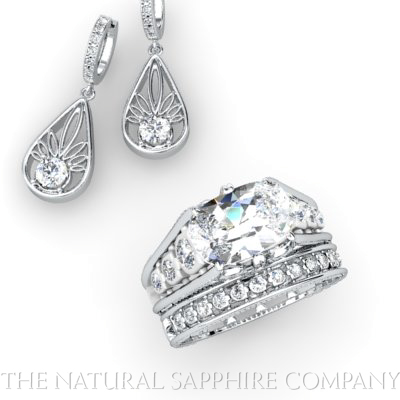 white sapphire ring and pendant in white gold