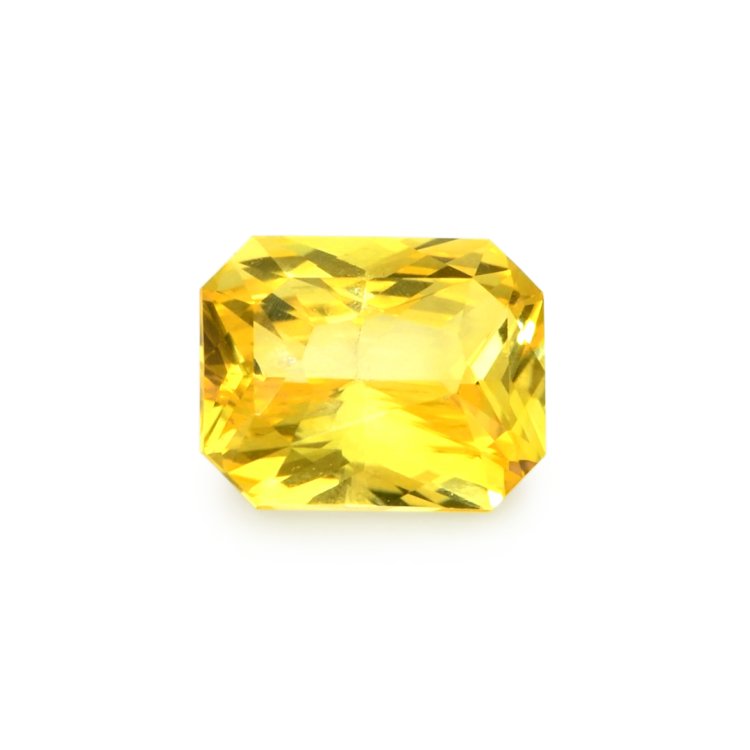 Natural 1.52 carat Ceylon yellow radiant sapphire on a white background