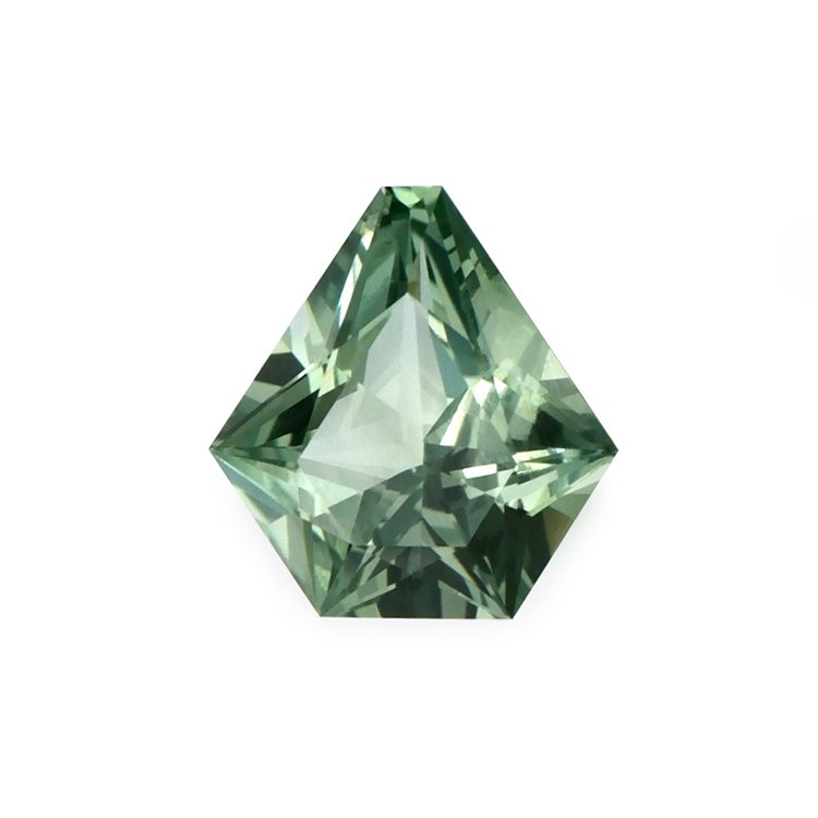 Natural 1.80 carat Montana green fancy-cut sapphire on a white background
